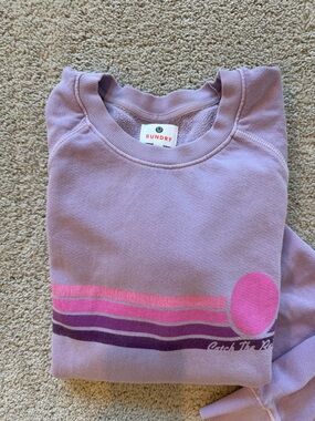 Sundry Lavender Pullover Sweatshirt with Pink Graphic Stripes